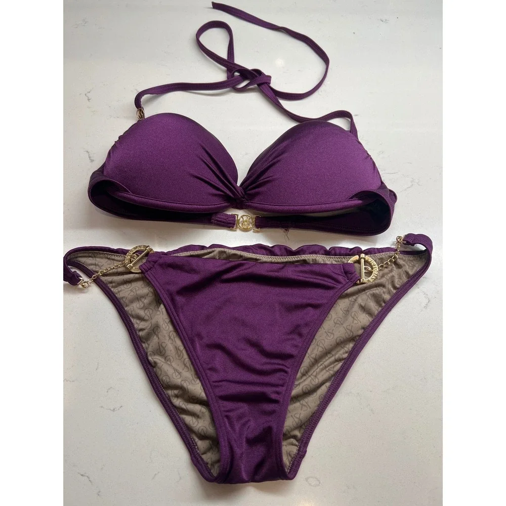 Victorias Secret Plum Purple‎ Bikini Set Gold Chain Hardware 32D Small